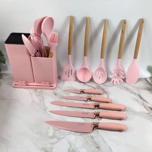 Hot Selling 19pcs Heat Resistant Silicone With Wood Handle Kitchen Utensils Set - Image 4