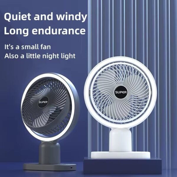 USB rechargeable mini table circulating low noise fan with LED light - Image 3