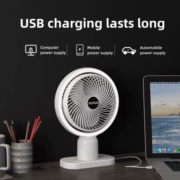 USB rechargeable mini table circulating low noise fan with LED light - Image 4