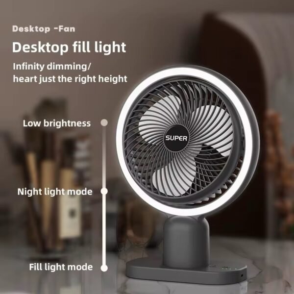 USB rechargeable mini table circulating low noise fan with LED light - Image 2